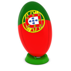 Obraz premium Portugal Rugby - Portuguese Flag on Standing Rugby Ball