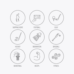 Fototapeta premium Skipping rope, football and golf icons.