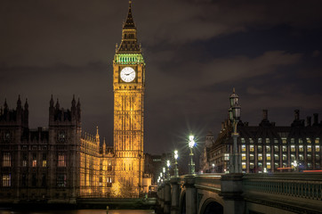 View of Big Ben in London during a overcast night