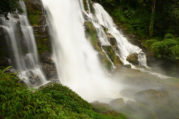 Obraz premium Wachirathan Waterfalls at Doi Inthanon national park , Chiang mai, Thailand