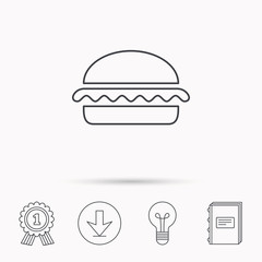 Vegetarian burger icon. Fast food sign.
