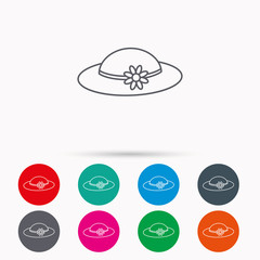 Female hat with flower icon. Women headdress.