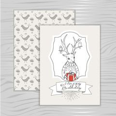 card happy birthday with a deer with a gift