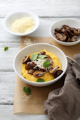 soft polenta in white bowl