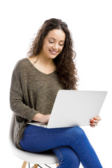 Naklejka premium Woman working with a laptop