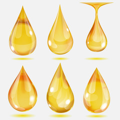 Set of transparent drops in yellow colors. Transparency only in