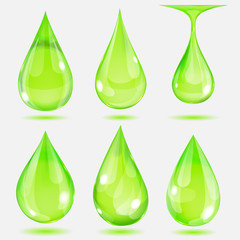 Set of transparent drops in green colors. Transparency only in v