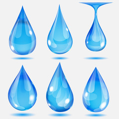 Set of transparent drops in light blue colors. Transparency only