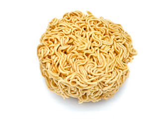 Instant noodle with powdered flavor on a white background