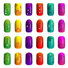 set of colored painted nails. manicure. nail polish.