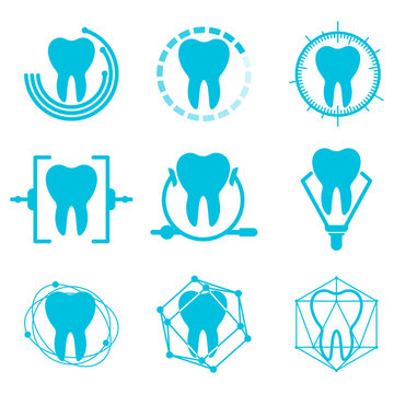 Set of vector dental logos templates. Abstract vector teeth signs. Abstract stomatology vector signs. Collection of healthy teeth logo and icons