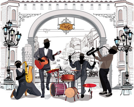 Series of the streets with musicians in the old city.
