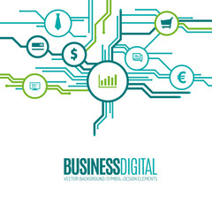 Business symbols as digital technology layout.