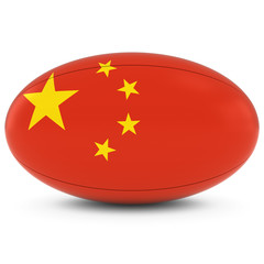 China Rugby - Chinese Flag on Rugby Ball on White