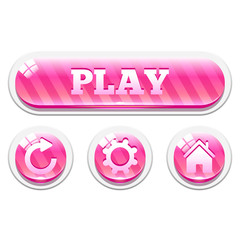 Set of pink striped glassy vector buttons. Menu elements for web or game design. Interface elements Isolated on white background