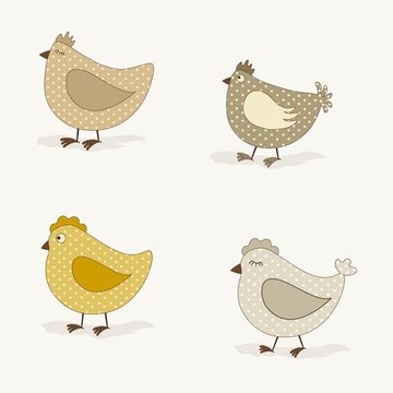 Set of cute stylized chicken