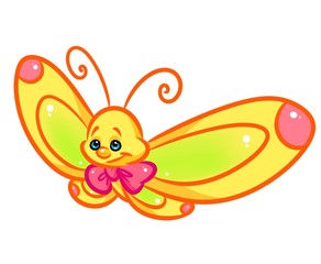 Yellow  butterfly cartoon illustration isolated image animal character 