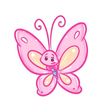 Pink butterfly cartoon illustration isolated image animal character 
