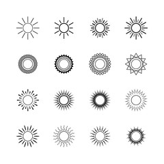 Set of Different Images of the Sun, Set of Sun Shapes, Sun Icon, Line Style Design, Vector Illustration