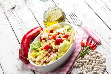 salad with beans lettuce capsicum and hot chili pepper