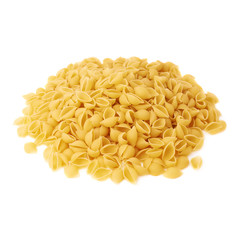 Pile of dry conchiglie pasta over isolated white background