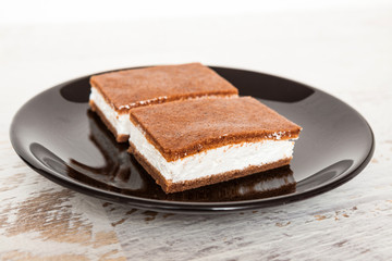 Fototapeta na wymiar Cake sandwich - wafer ice cream dessert