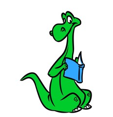 Dinosaur book reading cartoon illustration 