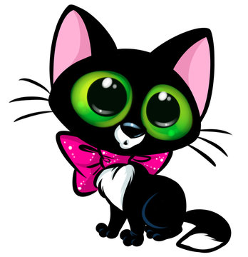 Black cat big eyes cartoon illustration  image animal character
