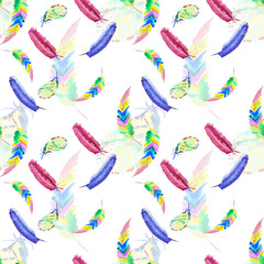 Fototapeta premium Watercolor pattern with feathers