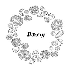 Bakery. Bread. Bakery products. Frame - wreath.
