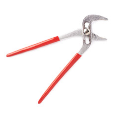 Metal plumber wrench over white isolated background