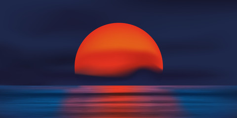 Fototapeta premium Coucher de soleil rouge - océan