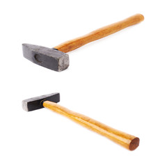 Set of big metal hammer over white isolated background