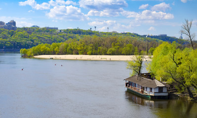 Fototapeta na wymiar Panorama of Kiev - capital of Ukraine. Left and right bank of Dnieper river.