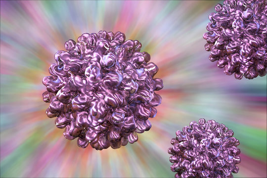 Hepatitis B virus on colorful background, 3d illustration. A model is built using data of viral macromolecular structure furnished by Protein Data Bank (PDB 4G93)