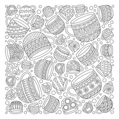 Pattern for coloring book with cups . - 108360782