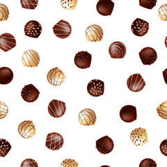 Seamless pattern with chocolates on a white background
