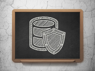 Software concept: Database With Shield on chalkboard background
