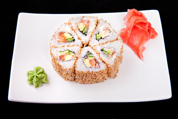 Set of sushi with sesame seeds