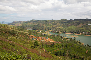 Fototapeta na wymiar view to lake or river from land hills on Sri Lanka