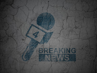 News concept: Breaking News And Microphone on grunge wall background