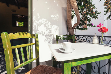 A cup of coffee on table, mediterranean style