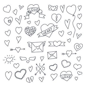 set of drawn by hands, hearts,