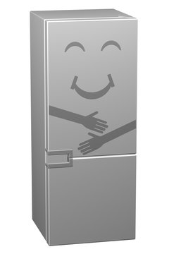 White smiling refrigerator. 3D rendering.