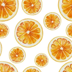 Wall murals Watercolor fruits Watercolor seamless pattern of orange fruit slices. Vector illustration of citus orange fruits. Eco food illustration