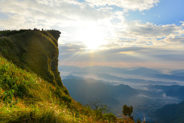 Sunrise and mist Phu Chi Fa.

