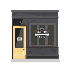 Tattoo parlor facade,shop. Vector flat illustration. Isolated objects.