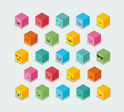 Isometric Emoticons Cube, Square Colorful Icons