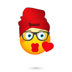 Emoticon air kiss wearing red hat  . Isolated vector illustration on white background