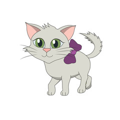 Fototapeta na wymiar cat with a lilac bow.